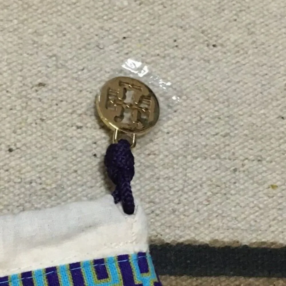 Tory Burch Large Blue trim gold logo drawstring charm